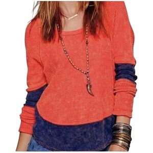 We The Free Diamond Dozen Waffle Thermal Top Size M Distressed Boho Vibrant